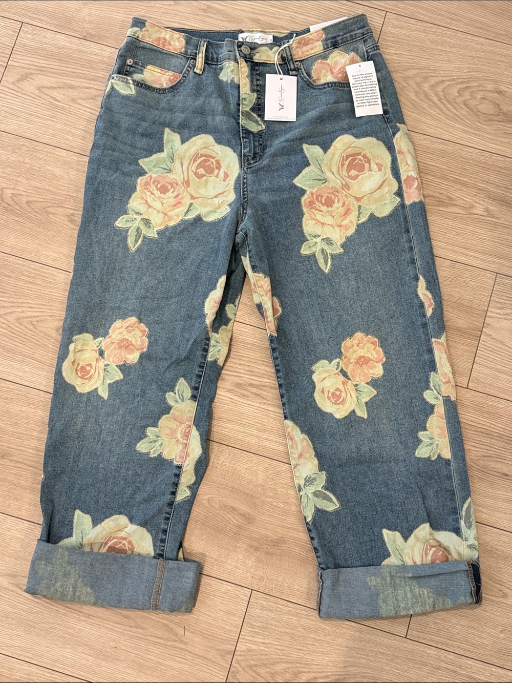 NWT Jessica Simpson Floral Print Wide Leg Boyfriend Jeans Size 10